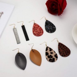 8pairs Leather Earrings Lightweight Teardrop Dangle Earrings Leaf Leopard Print Earrings Set For Women Girls